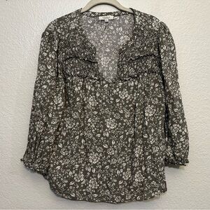 Angels Forever Young | Women’s Large 3/4 Sleeve Green/White Floral Print Blouse